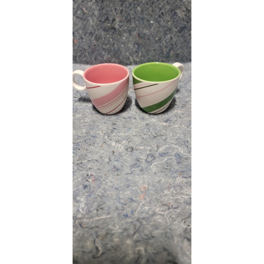 STARBUCKS Holiday 2007 Peppermint Stripe Coffee Expresso Cups Mini Set Of 2